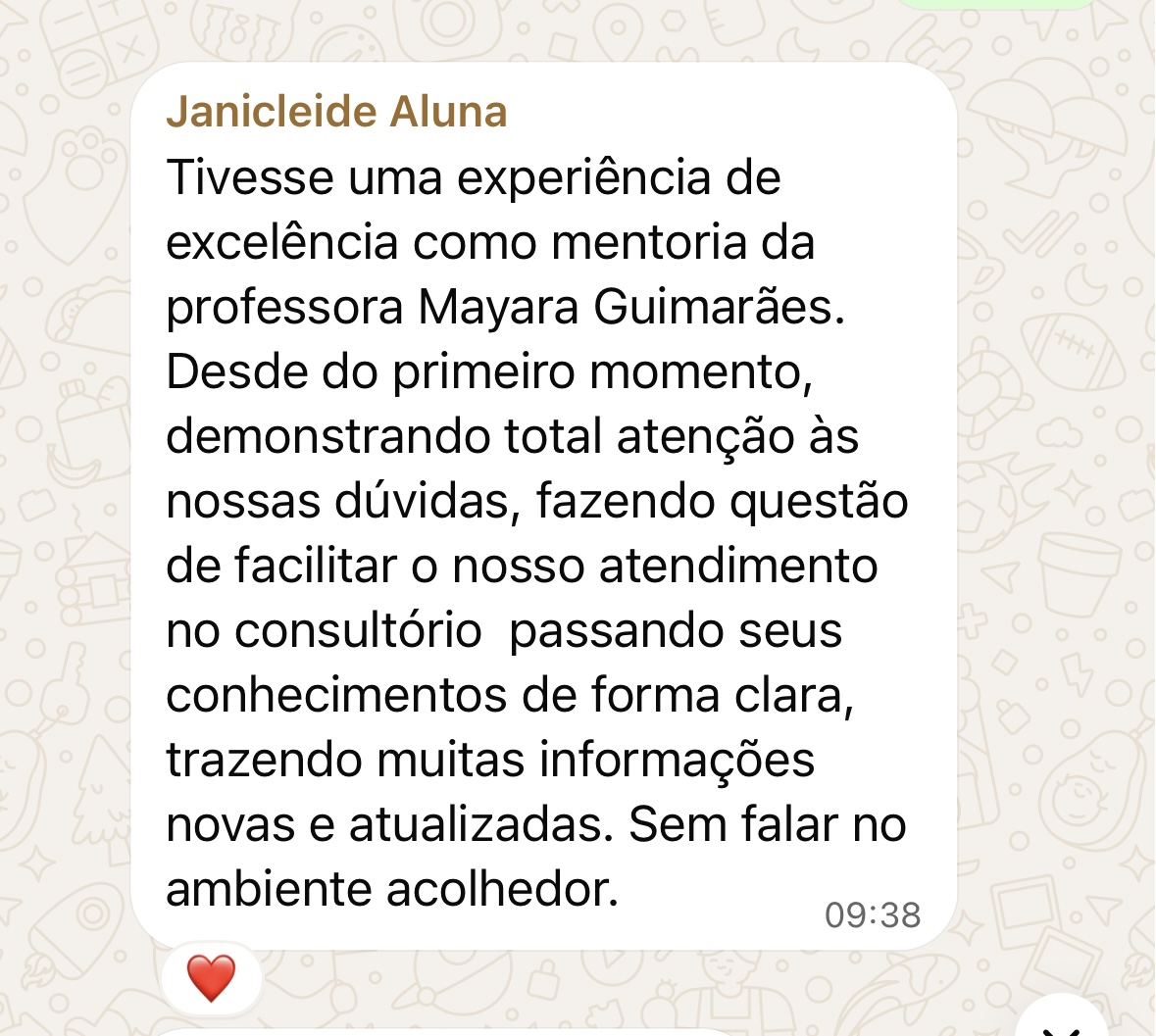 Depoimento de mentoranda no WhatsApp