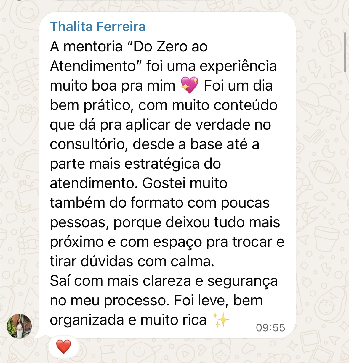 Depoimento de mentoranda no WhatsApp