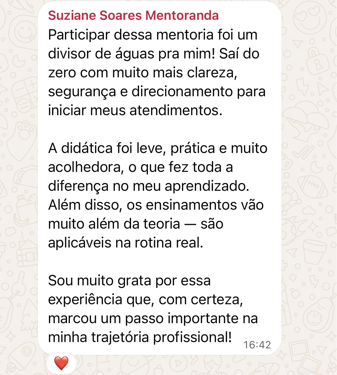 Depoimento de mentoranda no WhatsApp